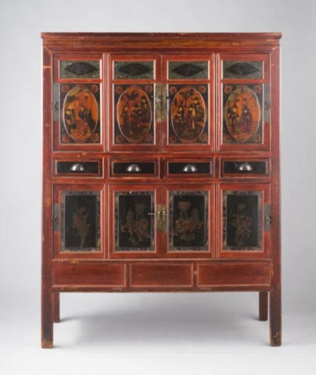 Appraisal: A mid th century Asian cupboard four cupboard doors decorated