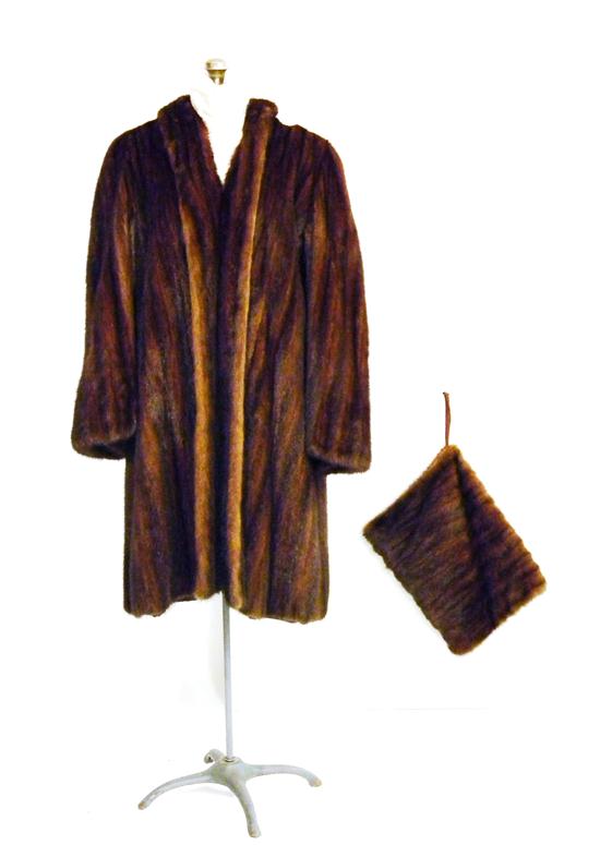 Appraisal: Mink coat full length dark brown and matching muff