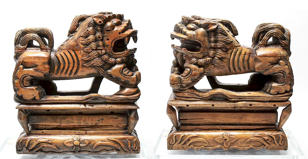 Appraisal: Chinese Large Foo-Lions Dogs Wood Sculptures Pr Pair of large