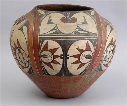 Appraisal: FINE ZIA TERRACOTTA SEED JAR The spherical bowl with sloping