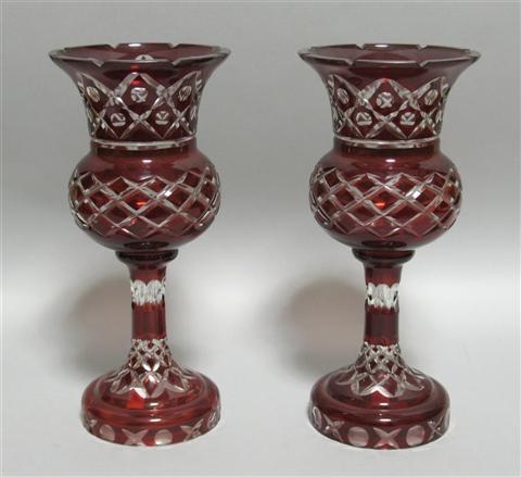 Appraisal: PAIR OF LARGE BOHEMIAN GLASS VASES The vases of urn