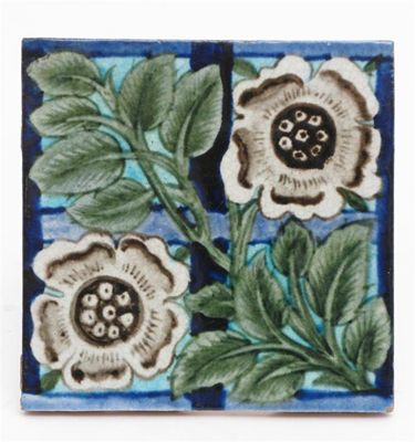 Appraisal: A William De Morgan Trellis pattern tile painted in colours