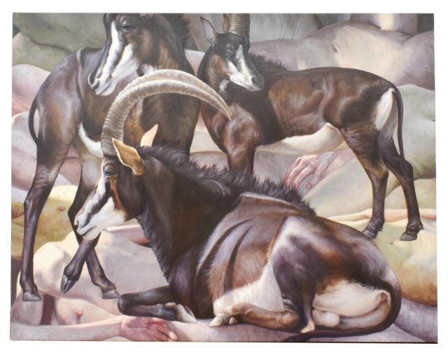 Appraisal: Unframed oil painting on stretched canvas The Herd signed verso