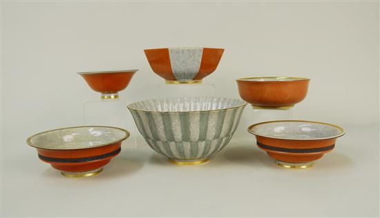 Appraisal: COLLECTION OF SIX ROYAL COPENHAGEN GILT DECORATED CRACKLE GLAZE BOWLS