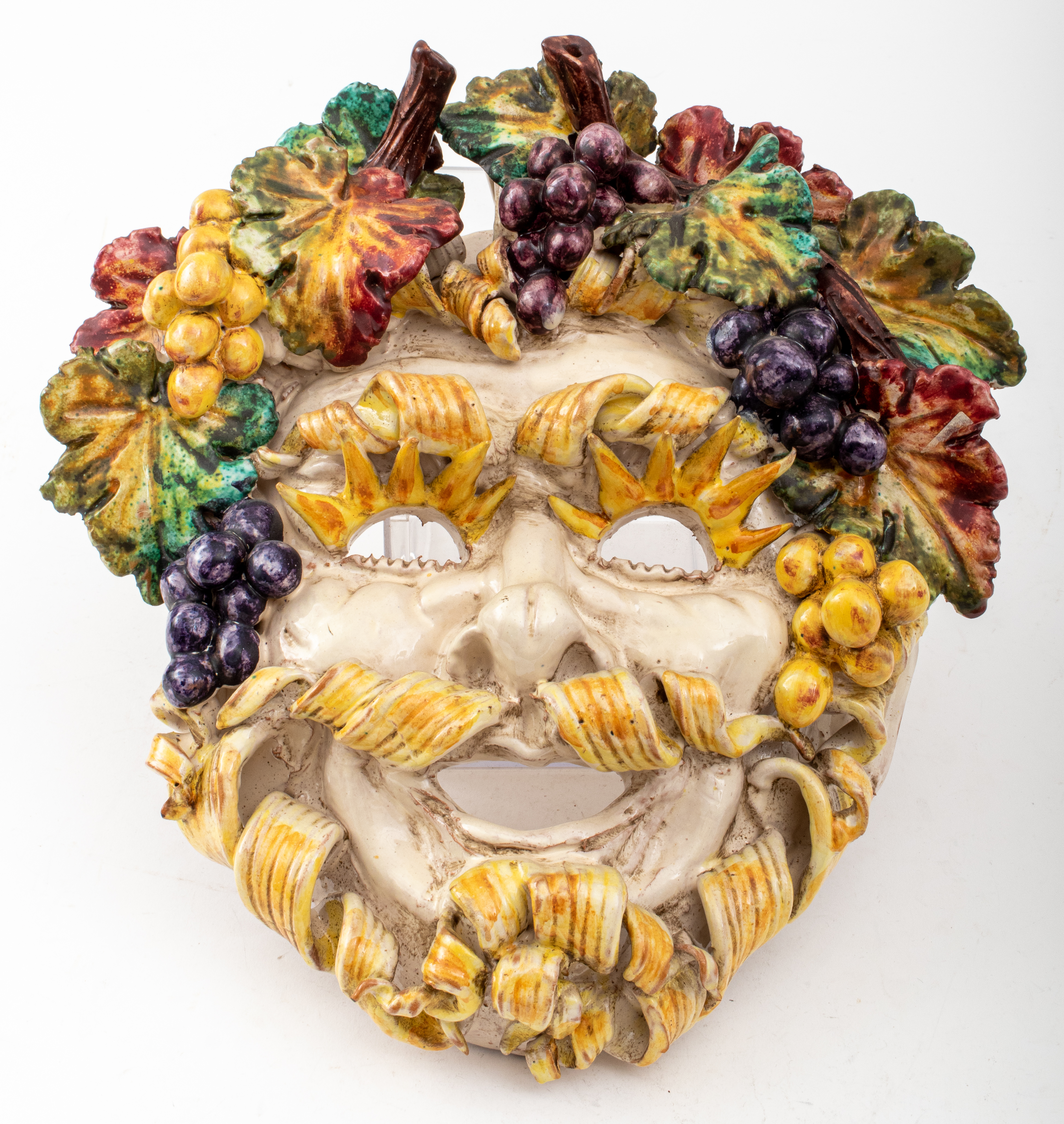 Appraisal: ITALIAN MAJOLICA GLAZED CERAMIC BACCHUS MASK Italian Majolica polychrome glazed