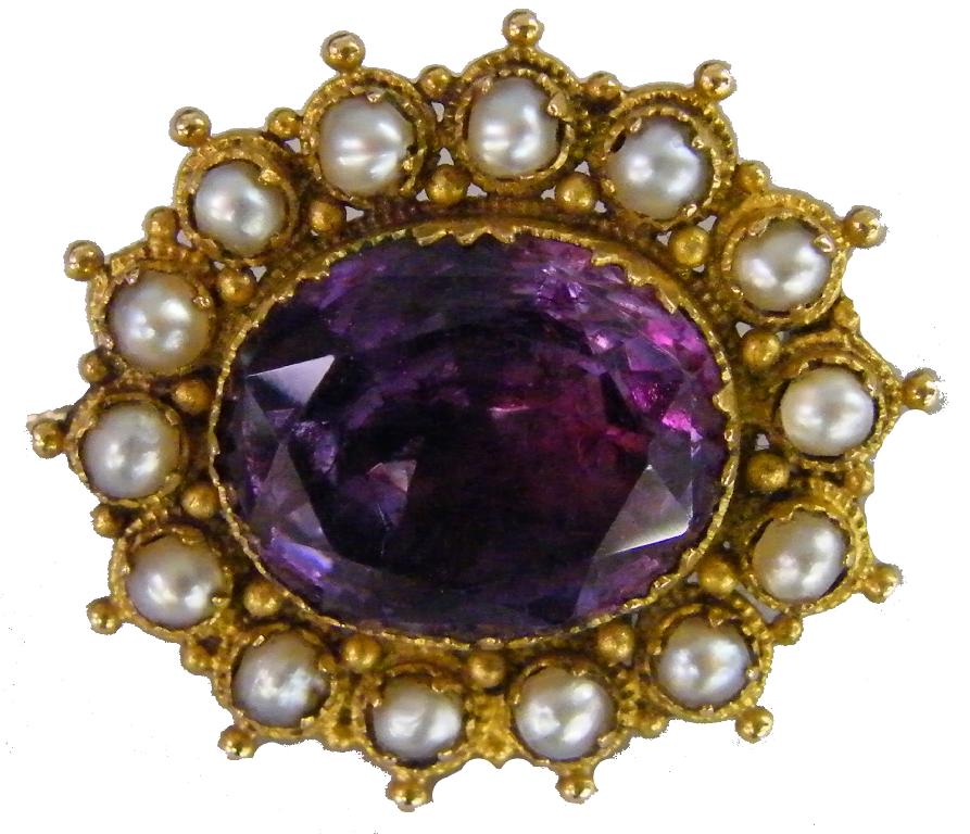 Appraisal: ct oval amethyst and pearl set brooch mm x mm