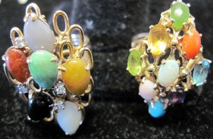 Appraisal: Group of two karat yellow gold multi gem set cluster