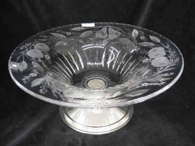 Appraisal: Hawkes ''Four Fruits'' Cut Engraved GlassBowl sterling silver base ''