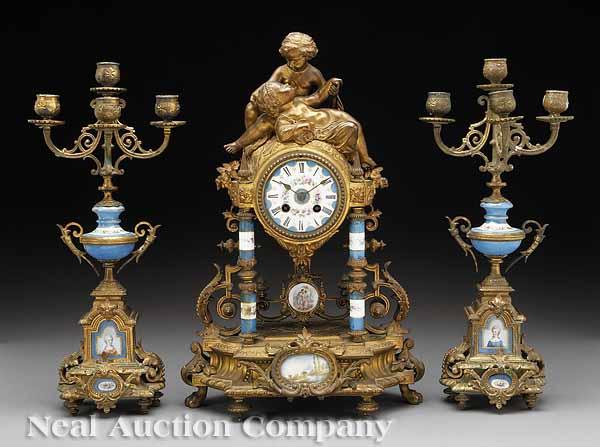 Appraisal: A Napoleon III Porcelain and Gilt Metal Garniture c comprising