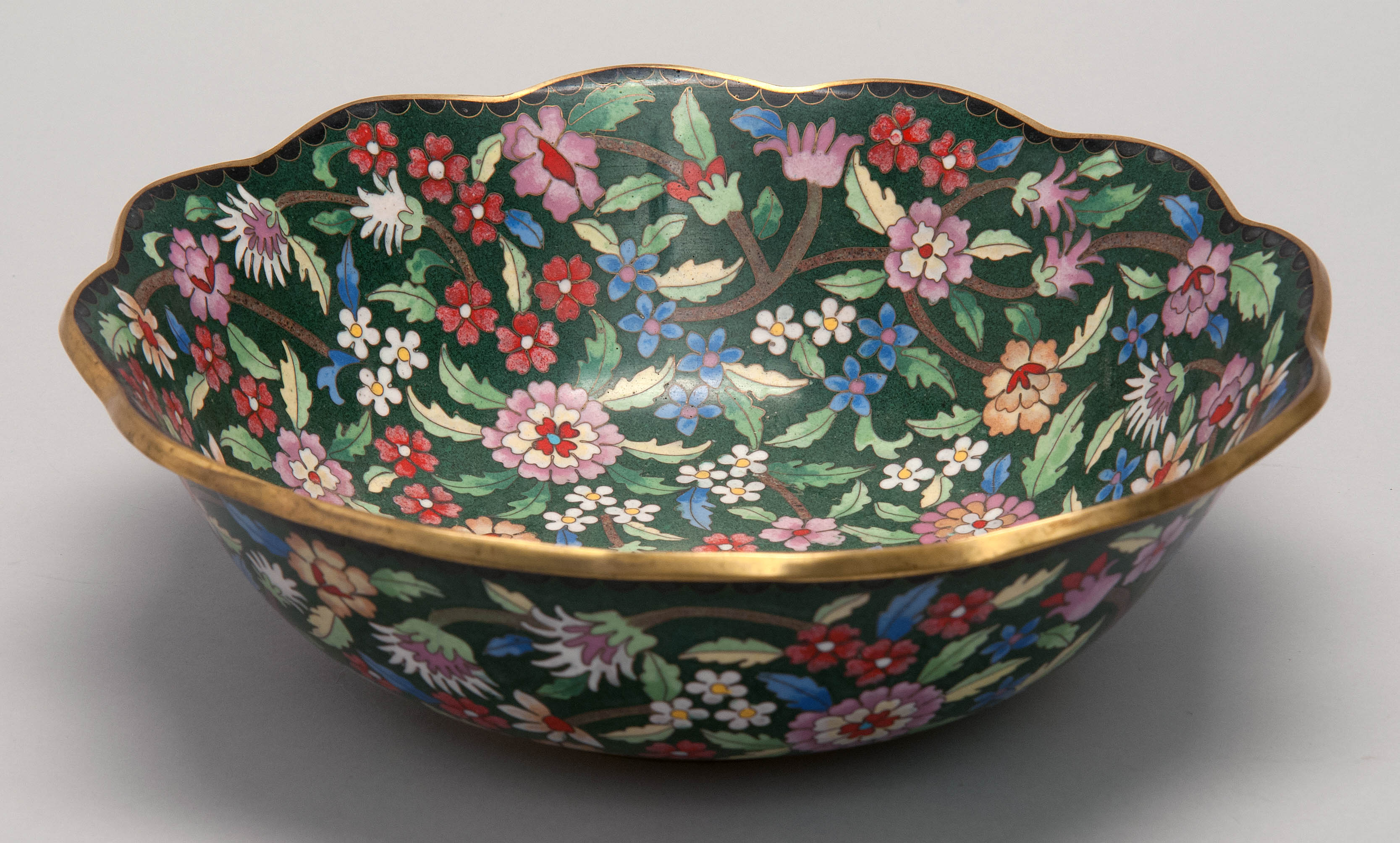 Appraisal: CLOISONN ENAMEL BOWL th CenturyIn flower form with polychrome floral