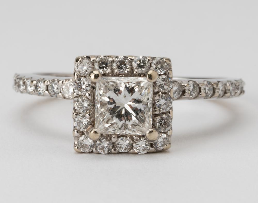 Appraisal: KARAT WHITE GOLD DIAMOND RINGCenter set with one square brilliant