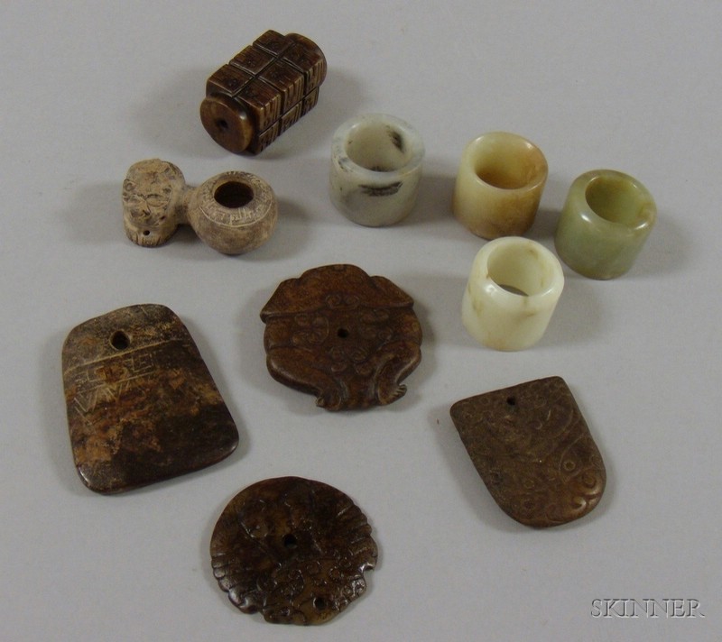 Appraisal: Ten Assorted Carved Hardstone Pendants and Other Items of various