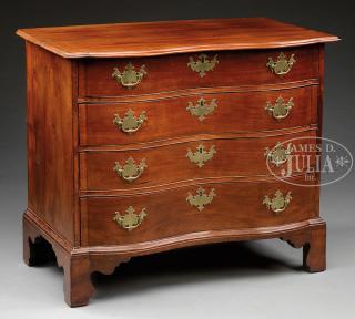 Appraisal: HIGHLY DESIRABLE FIGURED MAHOGANY BLOCKED END REVERSE SERPENTINE CHEST OF