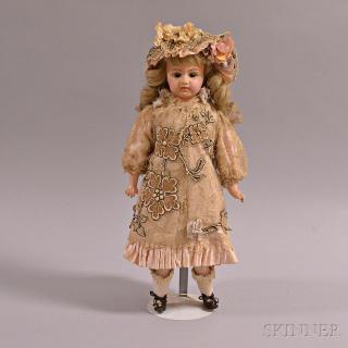 Appraisal: Painted Composition Doll with Embroidered Lace Dress restoration ht in