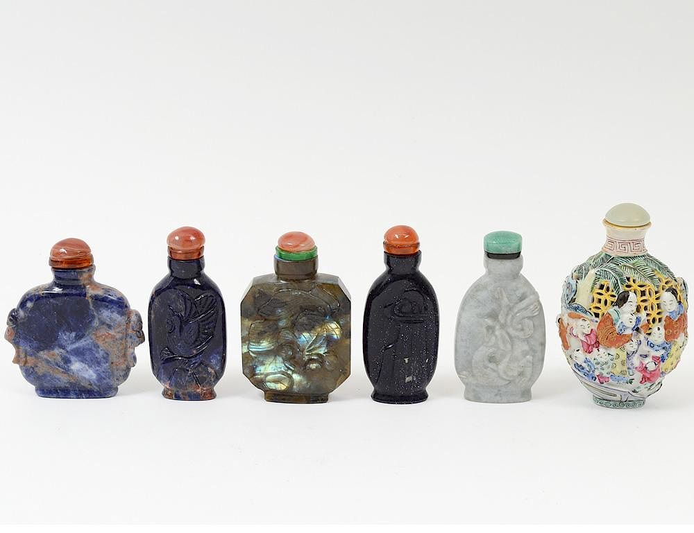 Appraisal: GROUP OF SIX ASSORTED SNUFF BOTTLES Chinese Comprising pierced and