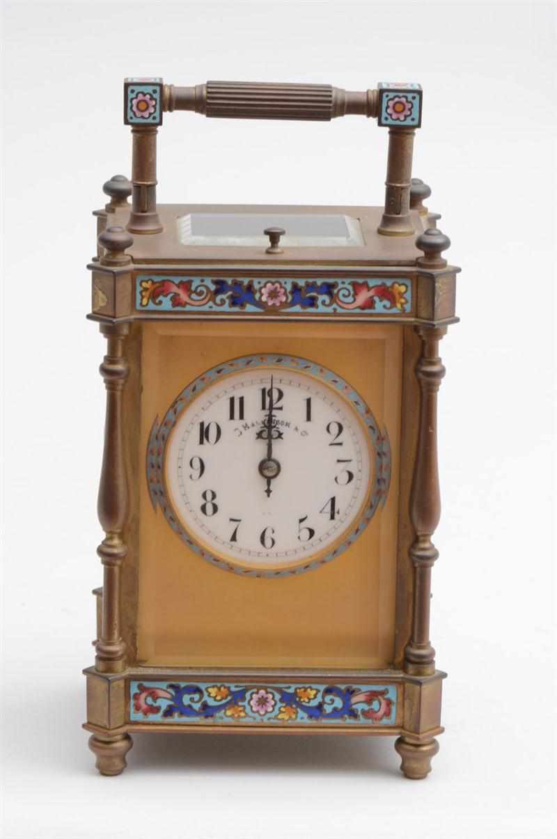 Appraisal: FRENCH CLOISONN AND GILT-METAL CARRIAGE CLOCK Retailed by Mallinson Co