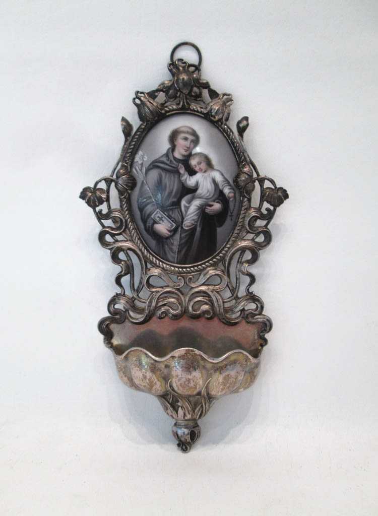 Appraisal: FINE SILVER HOLY WATER FONT silver Art Nouveau influence inset