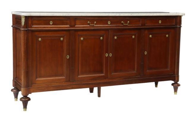 Appraisal: French Louis XVI style marble-top mahogany sideboard th c marble