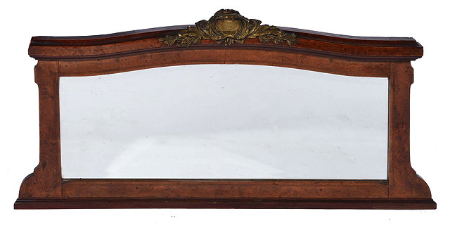 Appraisal: A TH CENTURY BURR WALNUT OVERMANTLE MIRROR mounted with gilt