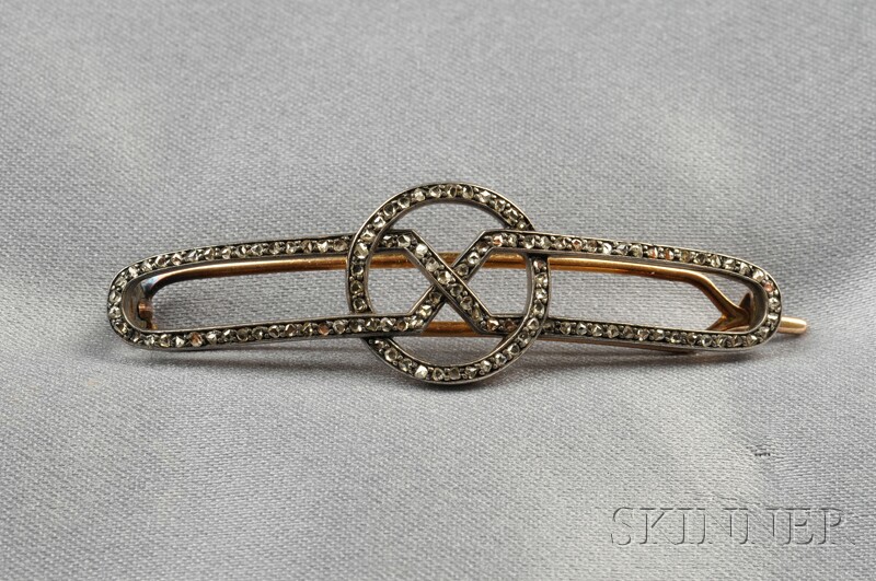 Appraisal: Antique Diamond Barrette set throughout with rose-cut diamonds silver-topped gold