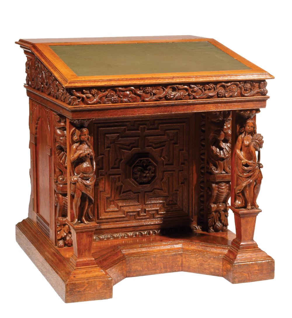 Appraisal: Fine English Carved Oak Davenport Desk c stamped Miles Edwards