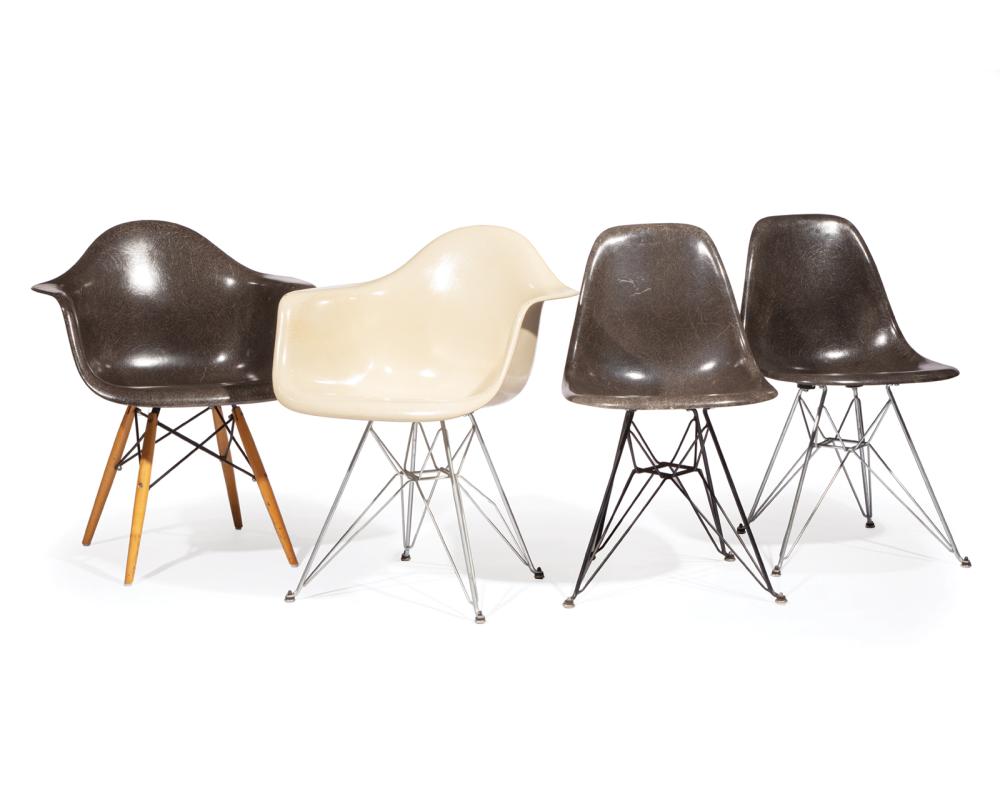 Appraisal: Four Charles and Ray Eames Fiberglass Shell Chairs s all