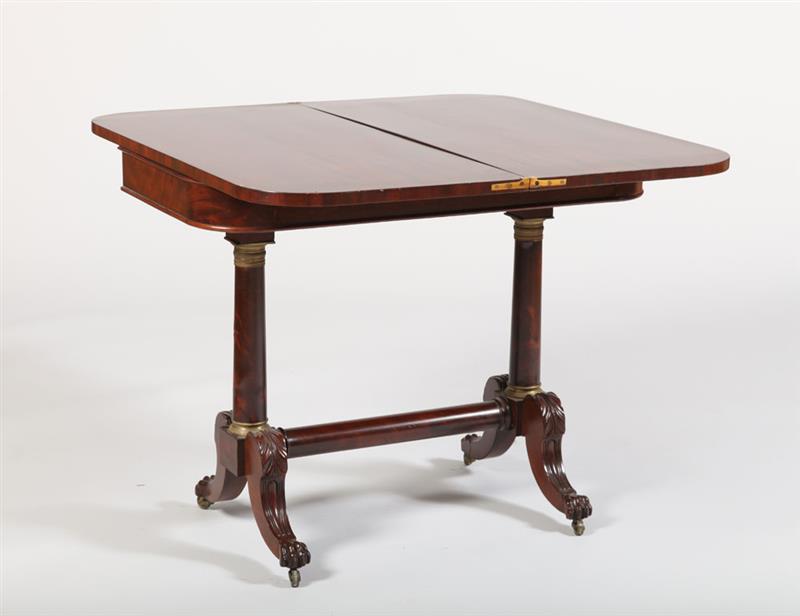 Appraisal: CLASSICAL GILT-BRONZE-MOUNTED CARVED MAHOGANY CARD TABLE NEW YORK ATTRIBUTED TO