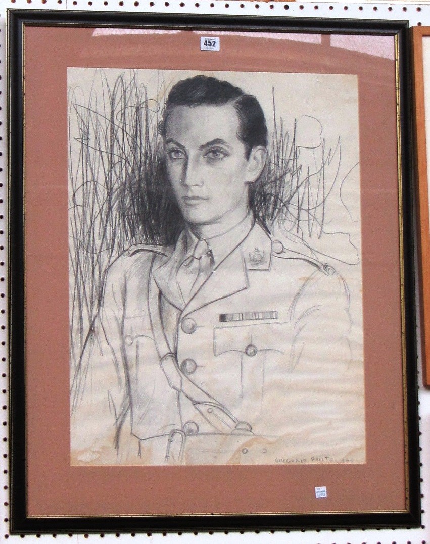 Appraisal: Gregorio Prieto - Portrait of gentleman in uniform charcoal and