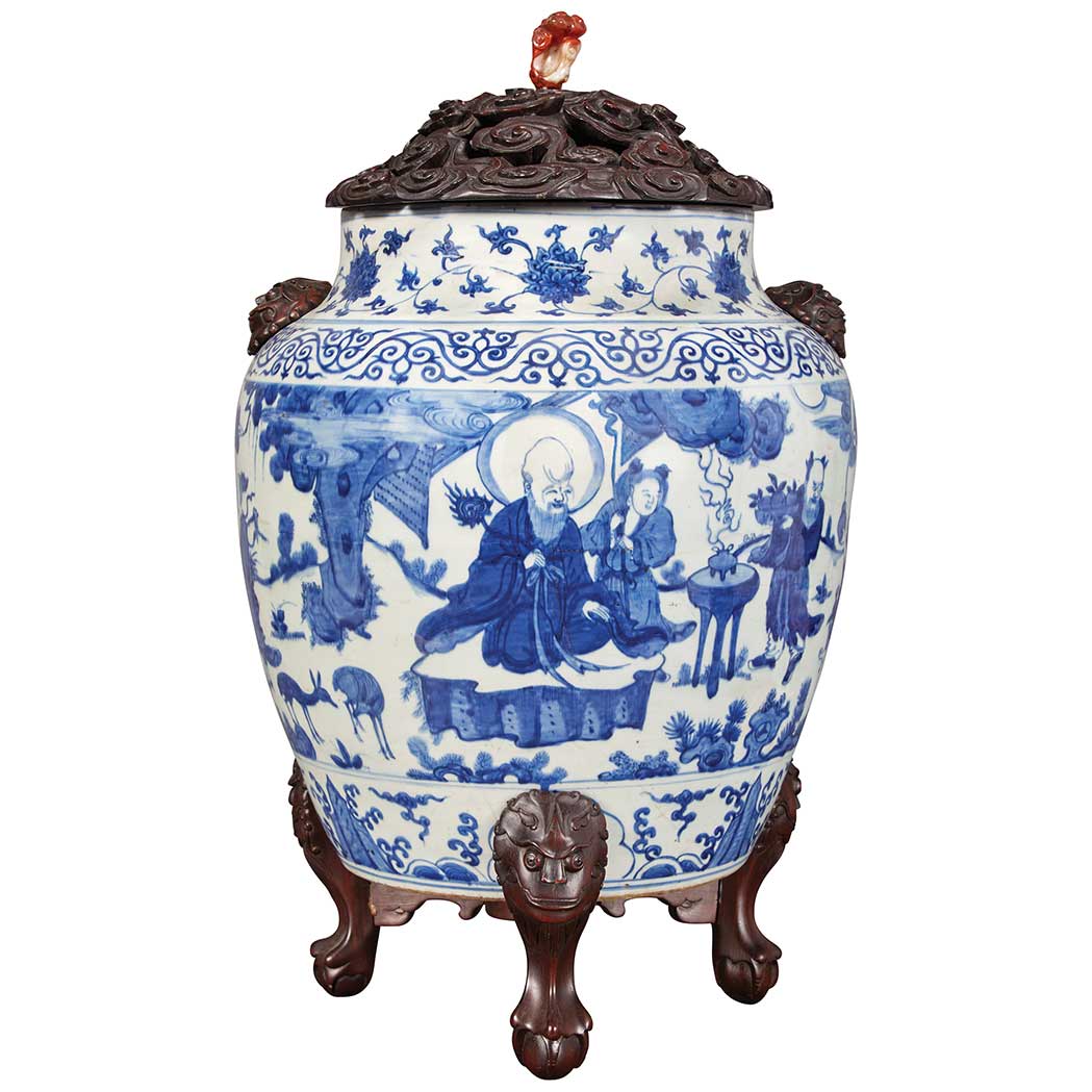 Appraisal: Chinese Blue and White Glazed Porcelain Jar Jiajing Period The