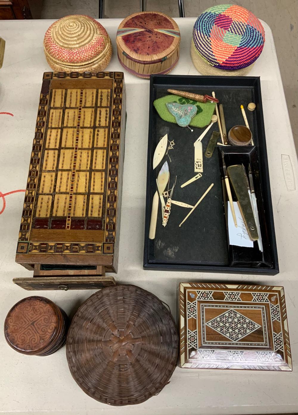 Appraisal: Collection of Boxes Sewing and Writing Implements