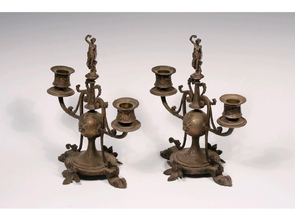 Appraisal: A PAIR OF LATE TH CENTURY FRENCH ELECTRO-PLATED TABLE CANDELABRA