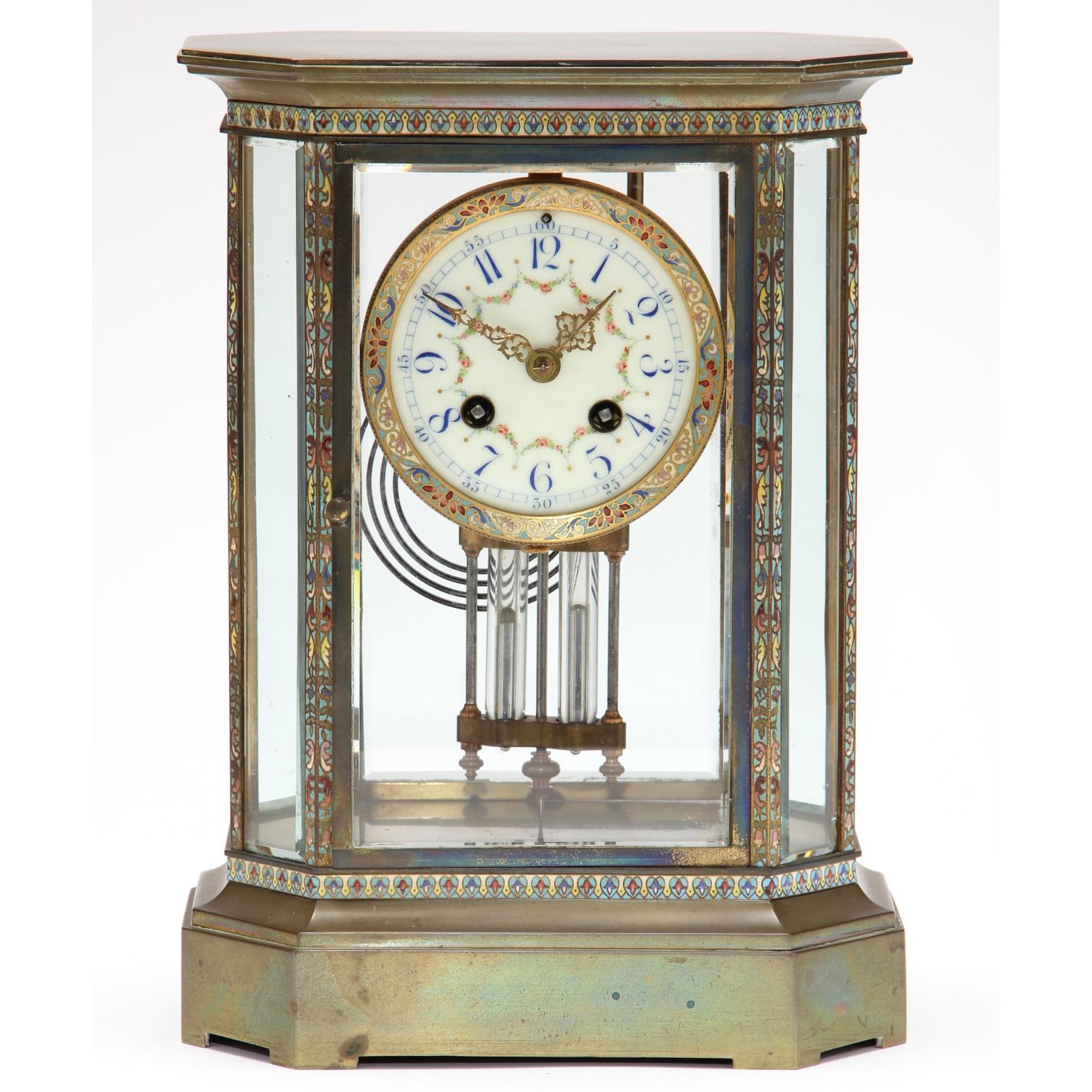 Appraisal: French Japy Freres Champleve and Brass Mantel Clock late th