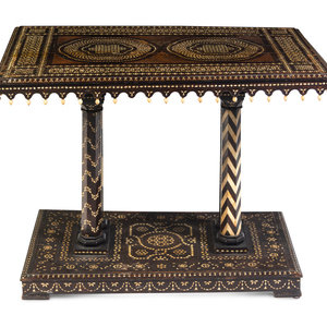 Appraisal: A Moroccan Bone Inlaid Table Late th Century Height x