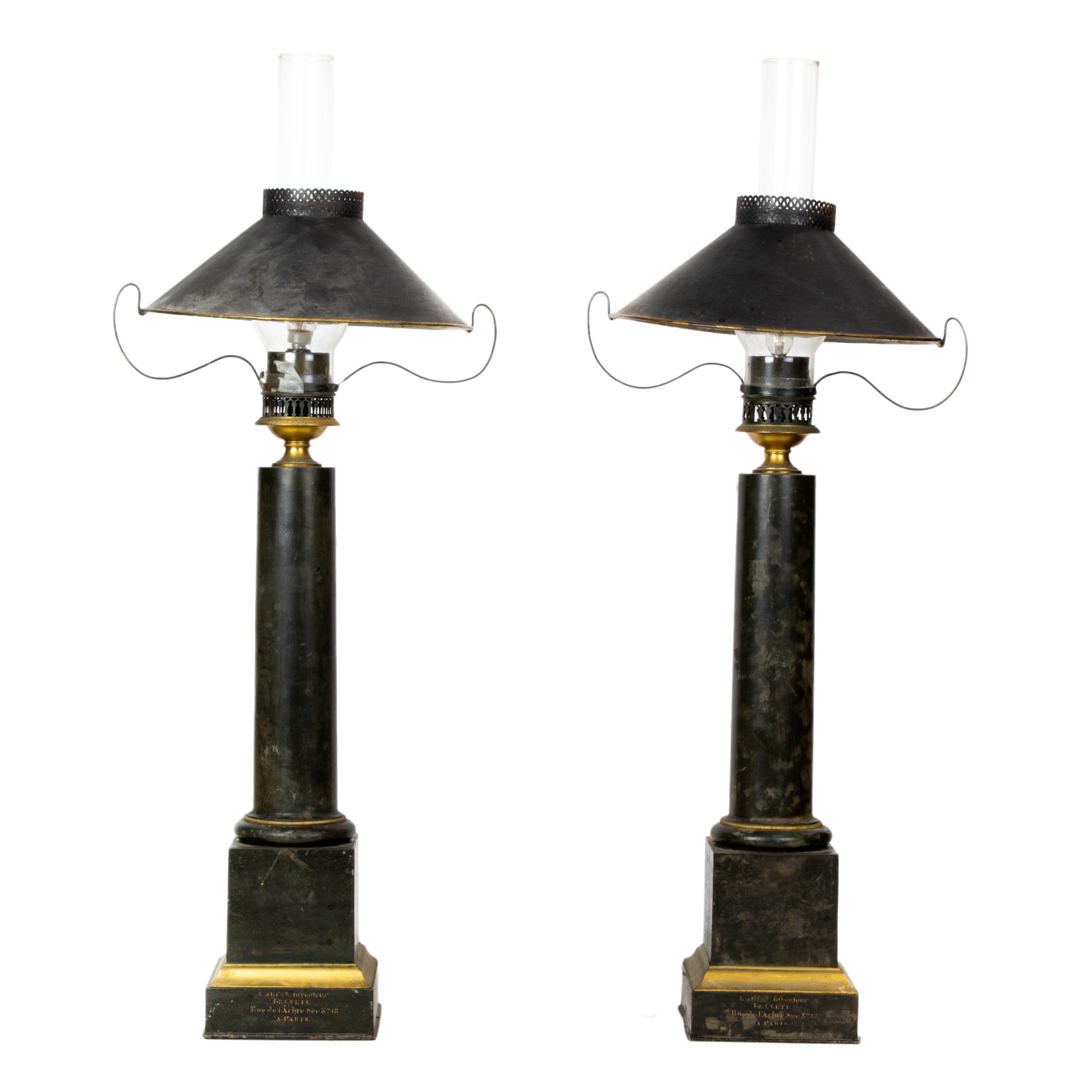 Appraisal: A PAIR OF FRENCH GILT BRONZE MOUNTED TOLE CARCEL LAMPS