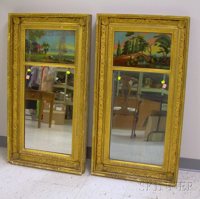 Appraisal: Pair of Victorian Giltwood and Gesso Framed Mirror with Reverse-painted