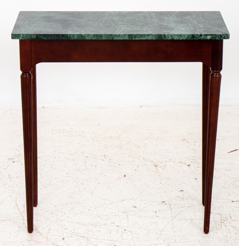 Appraisal: GREEN MARBLE TOPPED WOODEN SIDE TABLE Green Marble Topped Wooden