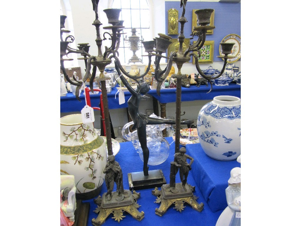 Appraisal: Large pair of candelabra each with a figure to the