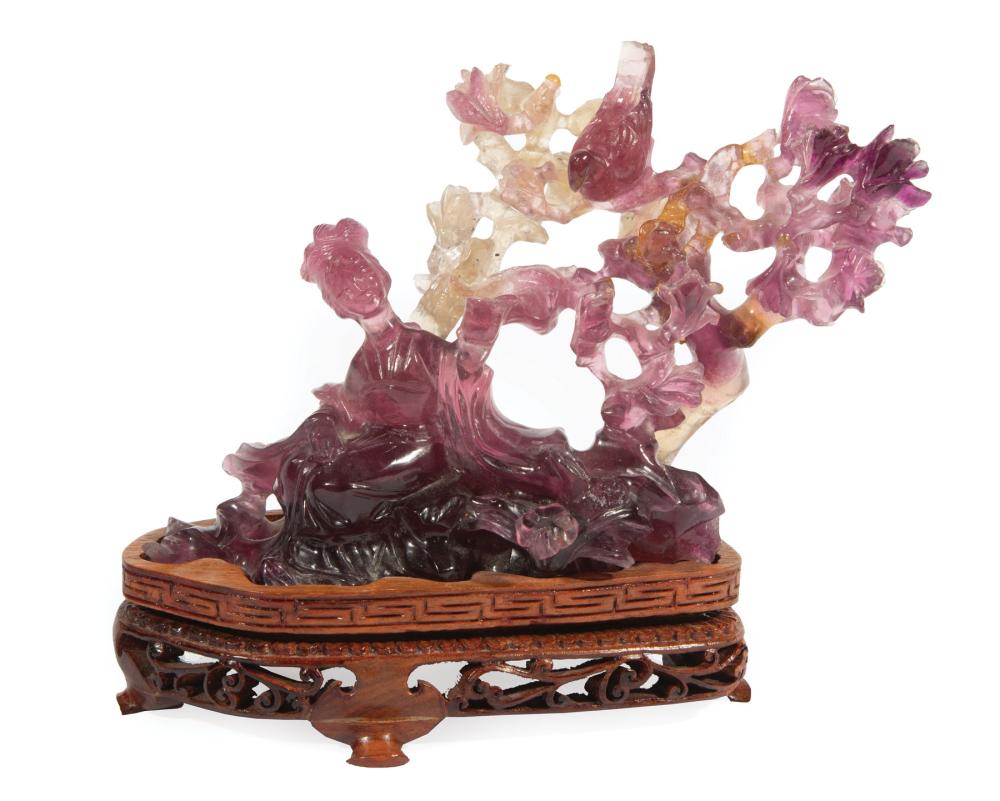 Appraisal: Chinese Fluorite Figural Group carved as an elegant Beauty seated