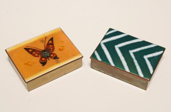 Appraisal: Two Edward Winter enamel boxes one with a central butterfly