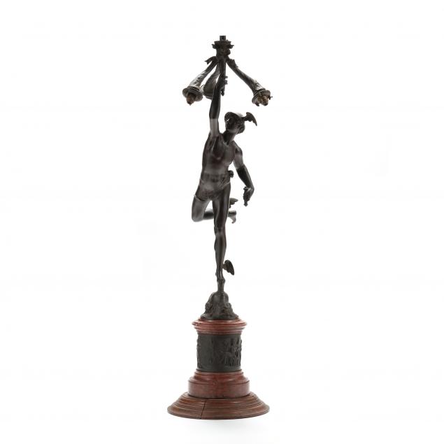 Appraisal: AFTER GIAMBOLOGNA FLEMISH ITALIAN - BRONZE MERCURY LAMP Early th