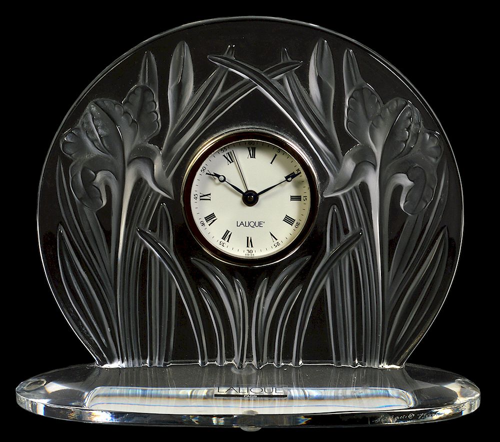 Appraisal: Lalique Iris Crystal Table Clock Crystal Iris table clock by