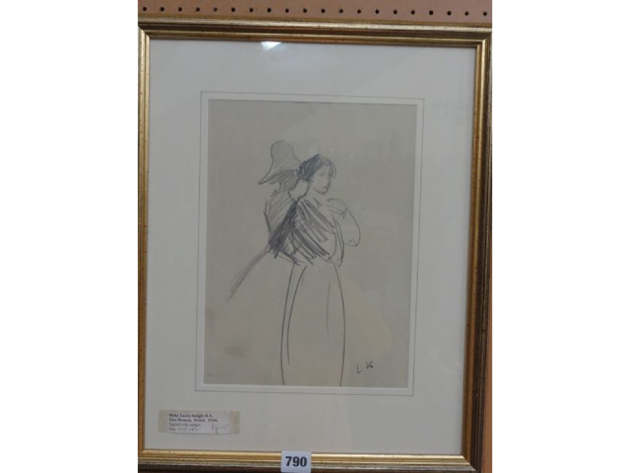 Appraisal: A pencil study by Dame Laura Knight showing two women