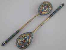 Appraisal: A pair of Russian silver cloisonne enamelled spoons workmaster MA