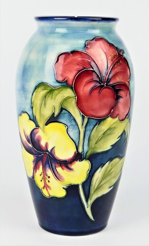 Appraisal: MOORCROFT LARGE VINTAGE COBALT FLORAL VASE Tall signed to base