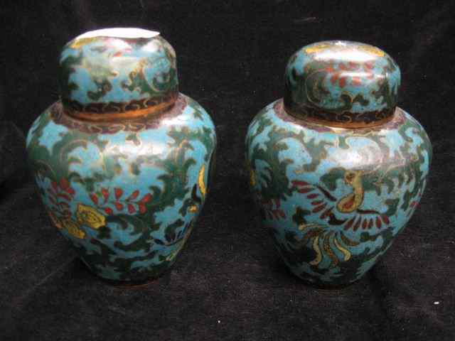 Appraisal: Pair of Oriental Cloisonne Temple Jars th century '' floral