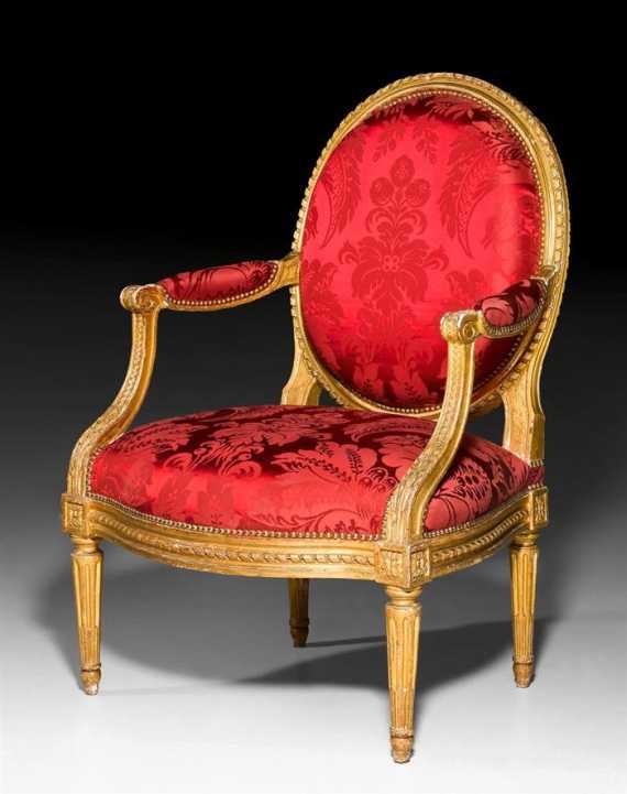 Appraisal: MEDALLION FAUTEUIL A LA REINE Louis XVI stamped G IACOB