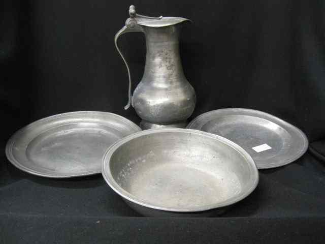 Appraisal: pc Early Pewter pitcher bowl plates