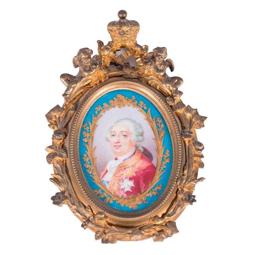 Appraisal: Sevre Style Oval Portrait Plaque Mounted in Gilt Brass Oval