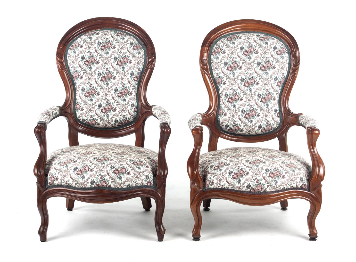 Appraisal: Pair of American Rococo Revival armchairs mid- th century carved