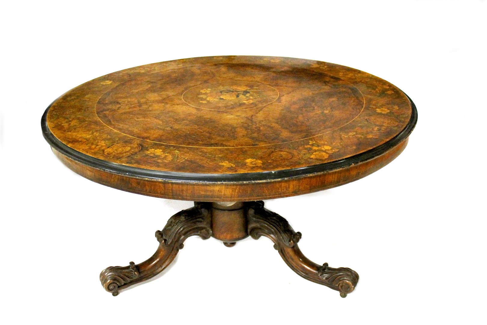 Appraisal: A th century figured walnut marquetry inlaid breakfast table the